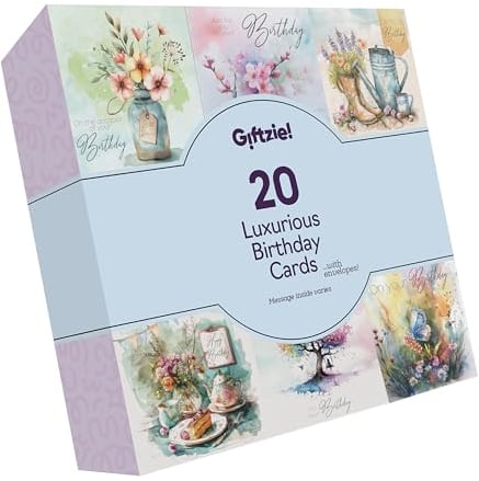 Luxuriöse Geburtstagskarten, Multipack, verschiedene Aquarell-Pastellkarten, 20 Stück Geburtstagskarten und Umschläge für Frauen und Männer, 145 mm Happy Birthday Grußkartenbox