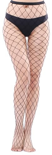 Shengxi Medias de Rejilla Negras de Cintura Alta - Pantimedias Sexy de Malla Elástica - Talla Única (Malla Grande)
