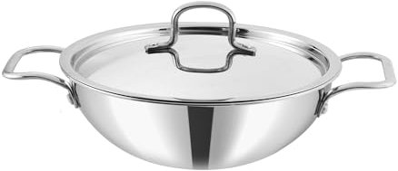 Nobel Platinum Triply Stainless Steel Cookware Deep Kadai with Stainless Steel Handled lid - Wok for Stir Fry Cooking (20 cm)