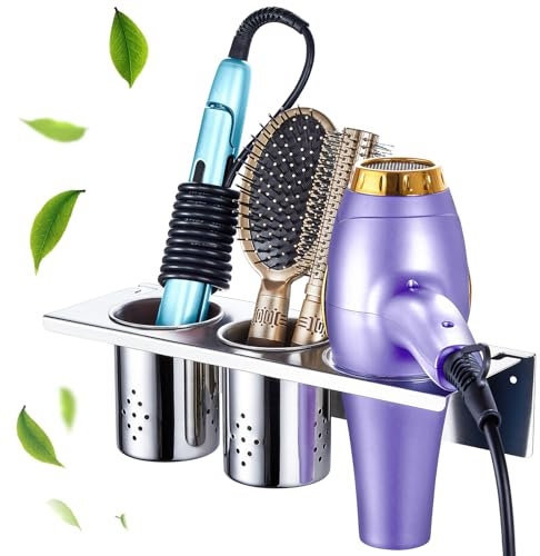 LOXSUN Fönhalter Ohne Bohren, Edelstahl Glätteisen Halterung, Föhn Halterung für Föhn und Glätteisen Lockenstab Haarbürsten Aufbewahrung, Föhnhalter Haartrockner Wandhalterung, Fönhalterung für Bad
