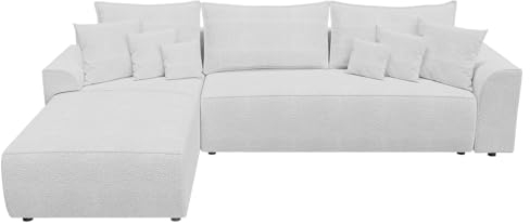 BROMARKT Ecksofa mit Schlaffunktion 280x184x85 cm - Wohnlandschaft L-Form - Kollektion Sydney - Eckcouch mit Bettkasten - Couch L Form - Sofa 3-Sitzer - Weiß Boucle