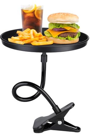 Yourkar Adjustable Food Tray for Car, 360° Swivel Non-Slip Car Food Table for Drinks and Snacks, 8.7 Inches Diameter Swivel Car Clip Type Tray for Eating, Universal Car Accessories (Black)