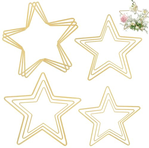 12 Stück Stern Kranz Rahmen: Ø ca 5 bis 20 cm Metallring Stern, Ring Traumfänger DIY Handwerk Traumfänger Kranz Hochzeit Dekor, Pentagrammförmige Kranzringe Metallring Stern Makramee Rahmen