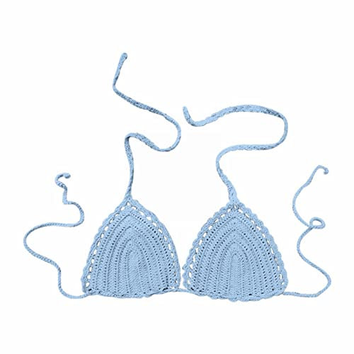 Generico Top Fitness Donna Palestra Coppe Silicone Seno Costume da Bagno Estivo da Donna in Tinta Unita a Mano all'Uncinetto Reggiseno Top Donna Reggiseno Sportivo con Coppe (Mint Green, S)