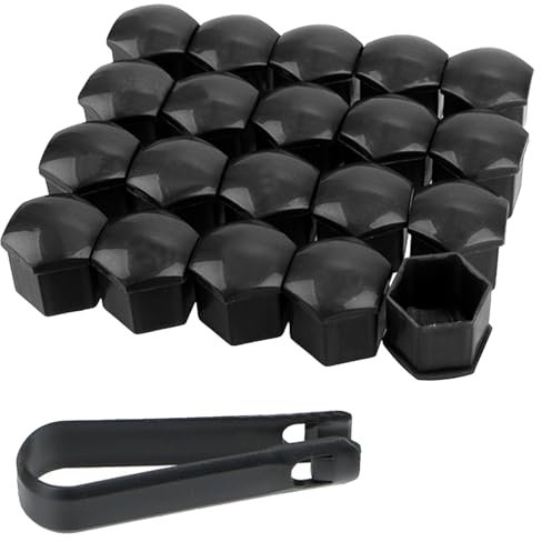 VZU 20 Stücke 21mm Radschraubenkappen, Radschrauben Abdeckun, Radmuttern Kappen, Radschraubenkappen mit Entfernung Werkzeug, Universal Kappen für Radschrauben, Radschrauben Abdeckung(Schwarz)