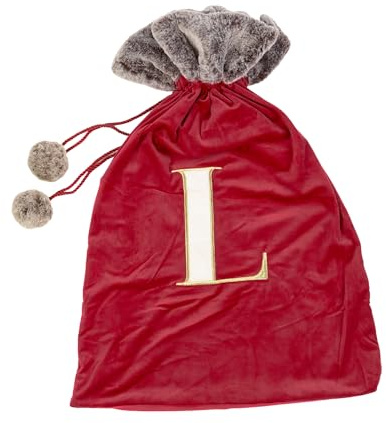 Celebright Christmas Sack with Embroidered Letter 'L' - Festive Holiday Décor for a Memorable Celebration - Faux Fur - Red