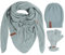 KNIT FACTORY - Damen Winter Set - Coco Dreiecksschal, Coco & Cleo Handstulpen - Winterschal, Wintermütze und Handschuhe - Gefertigt aus 30% Wolle und 70% Polyacryl - Stone Green