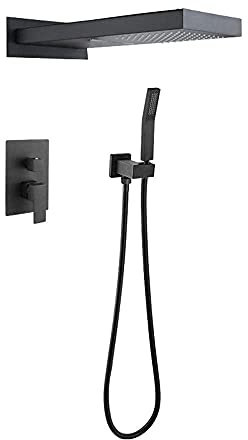Thermostatischer Duschmischer, schwarzes Duschset, Mischer, 3 Funktionen, Duschset, 8 Zoll, 500 x 220 mm, rechteckig, quadratisch, Regenduschköpfe, B (schwarz)