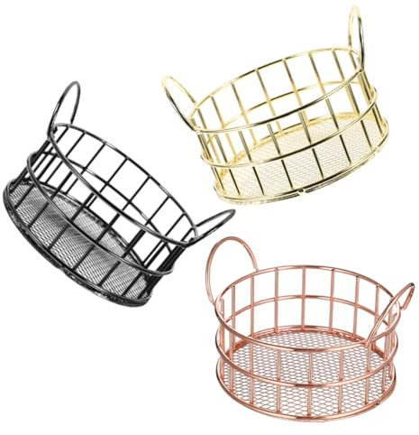 STOBOK Storage Baskets Sleek Wire Design with Mesh Structure Iron Wire 3pcs round and Rounded Corners for Desktop Office Organizing Snacks , Socks , Makeup , and Small Items