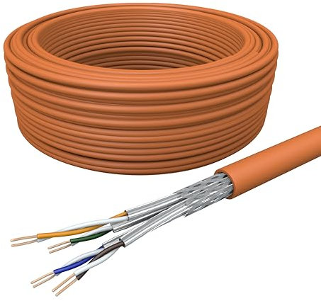 Draka Netzwerkkabel Verlegekabel LAN Kabel 100m Cat 7 S/FTP PiMF LSZH Halogenfrei AWG 23/1 Installationskabel Datenkabel PoE 100% Kupfer UC900 HS23 GHMT PVP Zertifiziert Made in EU 10Gbit/s Orange