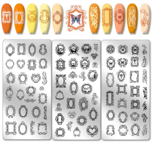 PH PandaHall 3pcs Vintage Picture Frame Nail Stamping Plates, Gemischte Fotorahmen Landschaft Nail Art Schablonen Nail Art für Nageldesign Druck Maniküre Salon