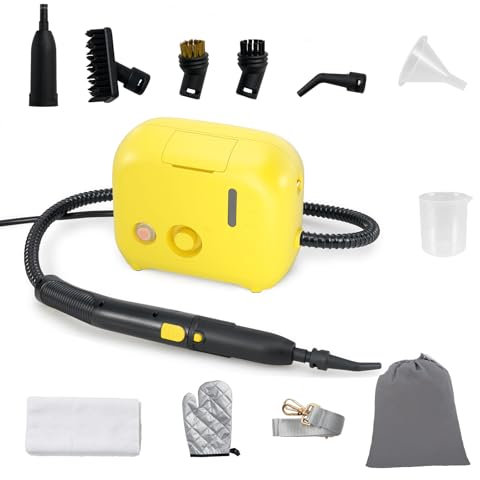 GOPLUS 1500W Nettoyeur Vapeur 3 Bars, Nettoyeur Vapeur à Main avec Réservoir d'Eau 1 L, 9 Accessoires, Convient pour Tapis, Rideaux, Cuisine, Salle de Bain, (Jaune)
