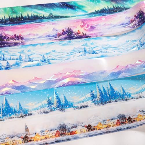 Scrapbooking Zubehör Stickers Set,6 Rolls Winter Scenery Themed PET Washi Tape Aesthetic Stickers,Decorative for Bullet Journal Zubehör,Journaling,Photo Album,Mobile Phone,DIY Crafts(Winter Overture)