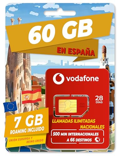 Vodafone S Prepaid SIM-Karte für Spanien, 60 GB und 7 GB, für Europa, Großbritannien, Türkei/Online-Aktivierung