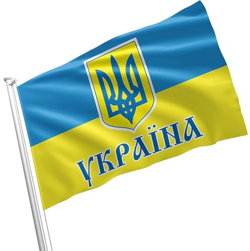 HiyyFloy Ukraine-Flagge, Ukrainische Nationalflagge Wappen-dreizack-flaggen, Lebendige Farbe, Innen- Und Außengartendekoration