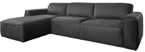 KAWOLA Ecksofa Leder in L-Form groß mit Recamiere EXTRA Wohnlandschaft grau, Sofa manuelle Sitztiefenverstellung, Couch Lederdesign