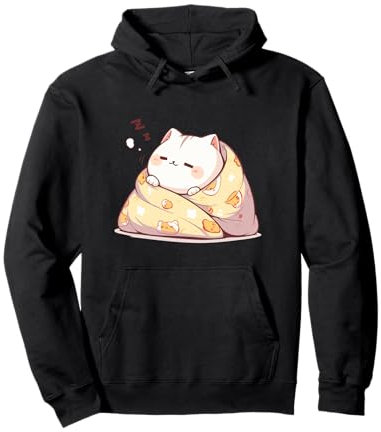 Niedliche Kawaii-Katze, schlafende Katze in Decke, Charakterkunst Pullover Hoodie