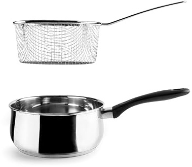 Garinox - 14618 - Cazo con cestillo, Apto para inducción, Apto para lavavajillas, Fondo sándwich, Ø 18 cm, 2 litros, Acero inoxidable 18/10