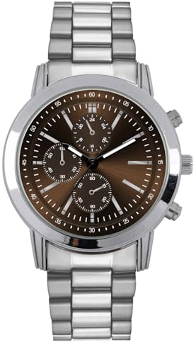 Comtex Herrenuhr mit Stahlarmband, schwarzes Zifferblatt mit silbernen Stundenmarkierungen, Edelstahlarmband, Quarzwerk