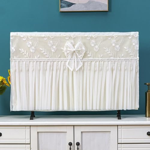 Treer Funda de Polvo para TV 32 a 75 Pulgadas, Funda para Televisor Tela de Encaje Cubierta Antipolvo TV Universal Lavable para Protector Cubierta Pantalla (62-65 pulgadas,H12-beige)