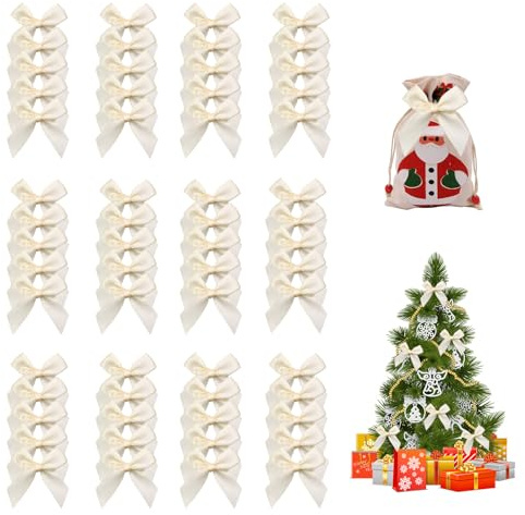60 Stück cremefarbene Weihnachtsschleifen 7×7cm für DIY‑Dekoration | Angenehme Größe für Karten und Geschenke,Einfache Verarbeitung bei Handarbeiten,