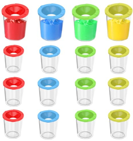 QoTang 16 Stück Pinselbecher,Farbbecher mit Verschüttschutz Malbecher mit Deckel Wasserfarben Becher Tuschbecher für Schulbedarf Kunstunterricht,4 Farben