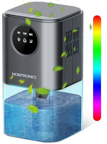 Deshumidificateur d air Petit,[1700ML] Homtronics Deshumidificateur d air Chambre,Silencieux, Minuterie 8/12/24H,Portable, Silencieux, pour Maison,Chambre,Moisi
