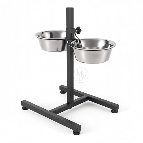 Modovo Stainless Steel Feeding Bowl Set of 2 with Height-Adjustable Stand – Elevated Dog Feeding Station with 2 Removable Bowls – Raised Metal dog,cat pet Feeder, Medium Size, Silver