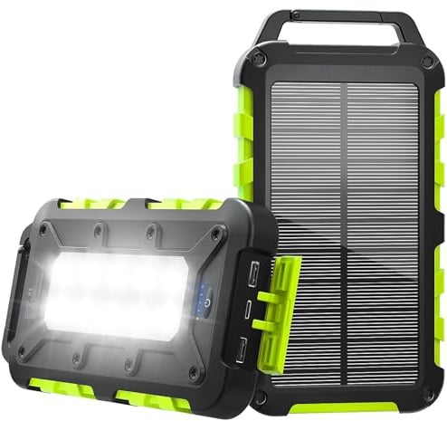 TOENNESEN Cargador Solar 10000mAh Power Bank Solar, Bateria Externa con Carga Rápida 22,5 W Impermeable IPX4 2 Puertos USB + Linterna LED Compatible con Smartphones Tablets Camping y Emergencias Verde