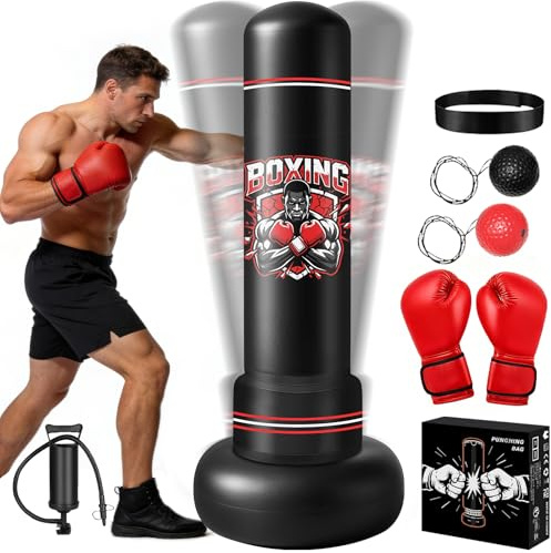 Ninonly Boxsack Stehend Erwachsene 190cm mit Handschuhen und Pumpe | Schwerer Punching Bag Boxsack, für Frauen Männer, Kickboxen, MMA Muay Thai Fitness, Anfänger, Schnelle Installation