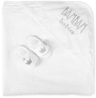 BAM BAM Boîte Cadeau de Bain Nouveau bébé unisexe avec serviette à capuche et chaussons bébé