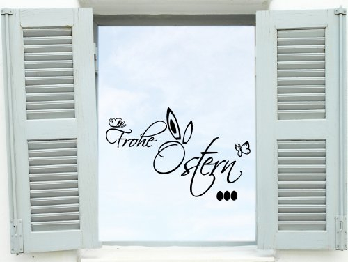 XL Wandtattoo Fensterbild Schriftzug Frohe Ostern mit Ostereiern und Schmetterling Fensterdeko 68044-90x58 cm, Wandaufkleber Aufkleber für die Wand, Fensteraufkleber, 32 Farben wählbar