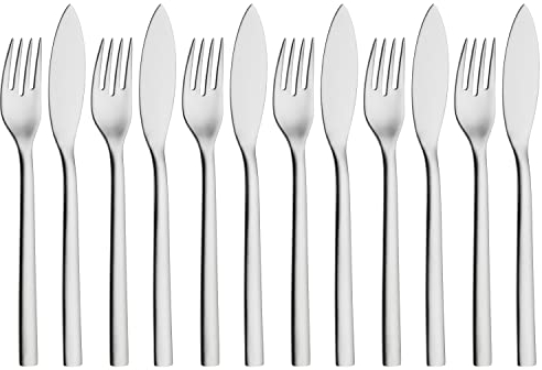 WMF Nuova Fischbesteck Set 12 teilig, Fischset für 6 Personen, Fischgabel, Fischmesser, Cromargan Edelstahl poliert, spülmaschinengeeignet