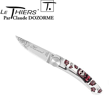 Le thiers 4961 Couteau, lame de 8,5 cm acier X50CrMoV15 à cran intérieur, manche 10,5 cm Inclusion résine Cavalera