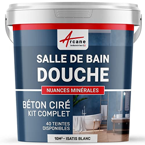 béton ciré, salle de bain, douche italienne, pièce d'eau, kit, beton, cire, salle de bains, douche italienne - 10 m² (en 2 couches) Isatis Blanc - ARCANE INDUSTRIES