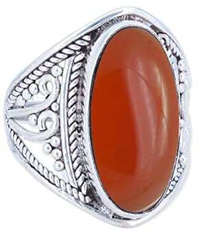 mantraroma Ring 925 Silber Karneol orange roter Stein Edelstein echt Silber Damen Sterling Silber Geschenk (MRG-083-16-(52))