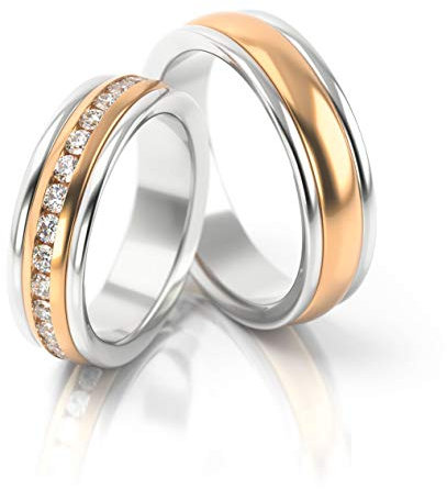 JC GOLD Trauringe - Rosegold Weißgold Eheringe Bicolor inklusive Steine und Gravur im Paarpreis PL083 (8 Karat (333) Bicolor) (9 Karat (375) Bicolor)