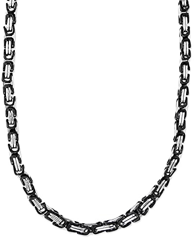 König Design 5 mm Königskette Armband Herrenkette Männer Kette Halskette Panzerkette, 60 cm Silber/Schwarz Edelstahl Ketten