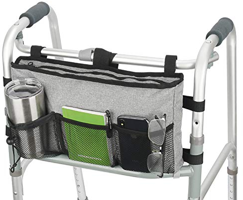Uncle Yang Update Walker Bag Hand Free Storage Bag Walker Attachment Handicap Basket Pouch for Rollator, Wheelchair, Folding Walkers (Grey)