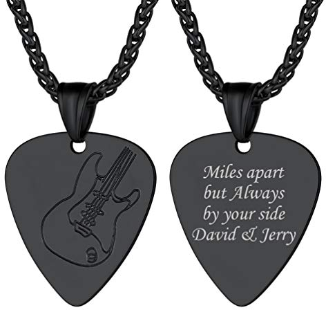 PROSTEEL Herren Gitarre Plektrum Anhänger mit 60cm Weizenkette schwarz Edelstahl Gitarren Pick Halskette für Jungen Musikliebhaber Hip Hop Rapper für Geburtstag Weihnachten
