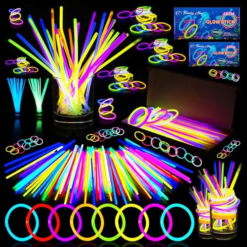 Trimming Shop Knicklichter Party Set für Kinder & Erwachsene, 300 Leuchtstäbe mit Verbinder Lang anhaltende Neon Knicklichter Halsketten, Armbänder, Halloween mitgebsel kinder, Deko & Festival Zubehör