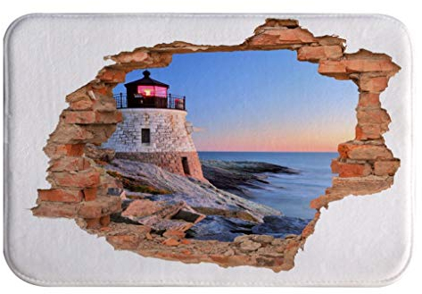 A.Monamour rutschfest Saugfähig Waschbar Badematte Leuchtturm Küste Strand Sonnenuntergang Durch EIN Loch Mauer Weich Flanell Badezimmerteppich Badteppich Badvorleger Badewanne Dusche Duschvorleger
