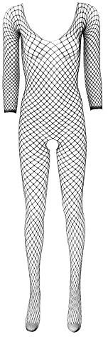 Freebily Body de Rejilla Sexy Mujer Lencería Erótica Una Pieza Transparente Atractiva Ropa Interior de Dormir Manga Larga Mallas Negro One Size