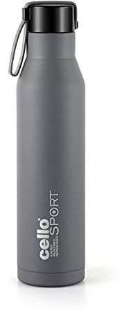 Cello Maestro Edelstahl-Isolierflasche | Heiß- und Kaltwasserflasche mit Schraubverschluss | doppelwandige Wasserflasche für Sport, Fitnessstudio, Outdoor, Reisen | Grau | 750 ml