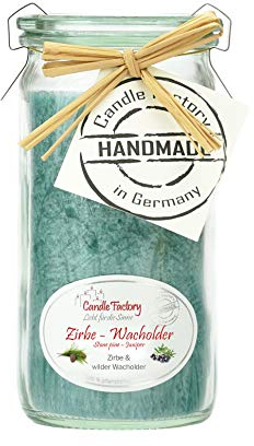 Candle Factory Mini Jumbo Duftkerze aus pflanzlichem Stearin im hitzebeständigen Glas der Marke Weck®, ca. 70h Brennzeit, Duft: Zirbe & Wacholder