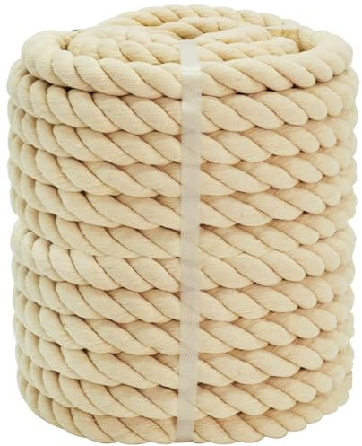 100 % natürliches Baumwollseil (2,5 cm x 30,5 m), dickes, gedrehtes starkes Seil für Bastelarbeiten, Sport, Tauziehen, Hängematte, Heimdekorationsseil