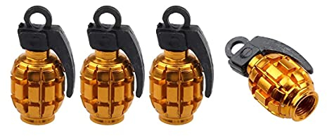 Marcraft Gold Farbe Granaten Aluminium Reifen Ventilkappen Staubkappen (4 Stück) Universal Rad Reifen Ventilkappen Staubkappen für Auto SUV Fahrrad Motorrad LKW | zum Anschrauben