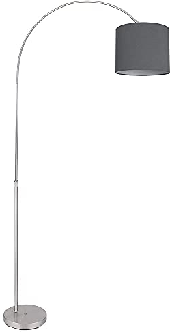 etc-shop Bogenstehlampe Stoffschirm Stehlampe gebogen Wohnzimmer Bogenlampe grau, Fernbedienung dimmbar höhenverstellbar, 1x RGB LED 9W 806Lm, LxH 96x195 cm