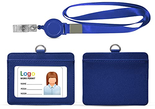 HYCOPROT Porte-Badge en Pu Cuir Avec 1 Transparent Fenêtre d'Identité Et 1 Fente pour Carte d'Identité,Retractable Yoyo Et Porte-Clés Travail Étudiant Exposition Employé de Bureau