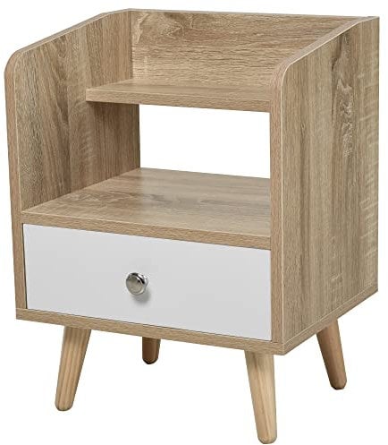 HOMCOM Comodino con Cassetto e Mensola, Mobiletto Basso per Camera da Letto, Tavolino da Salotto Salvaspazio in Legno, Bianco